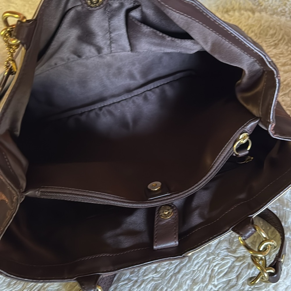 Coach Inlaid Brown Gold Patchwork Leather Chain Tote Bag F20013 - Picture 8 of 13